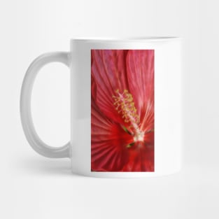 macro-photography of single bright red glowing hibiscus bloom Mug